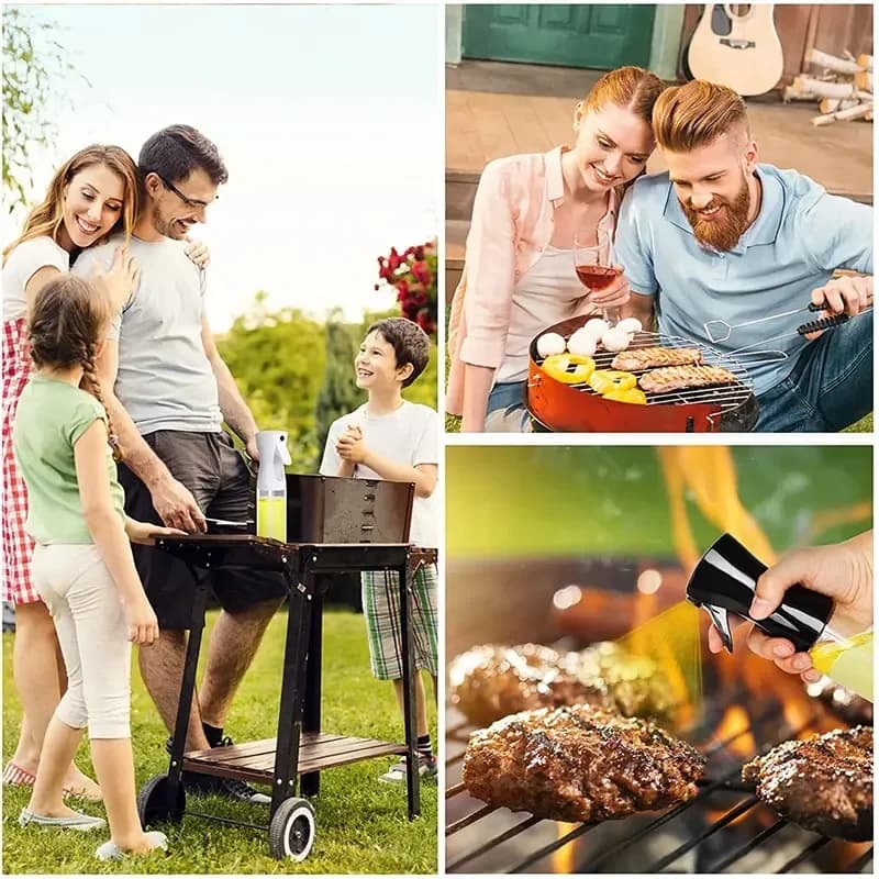 200/300/500mlOil Spray Plastic Household Kitchen Oil Spray Bottle Or Oil Brush Nebulizing Mist Filling Cooking Dual Use BBQ